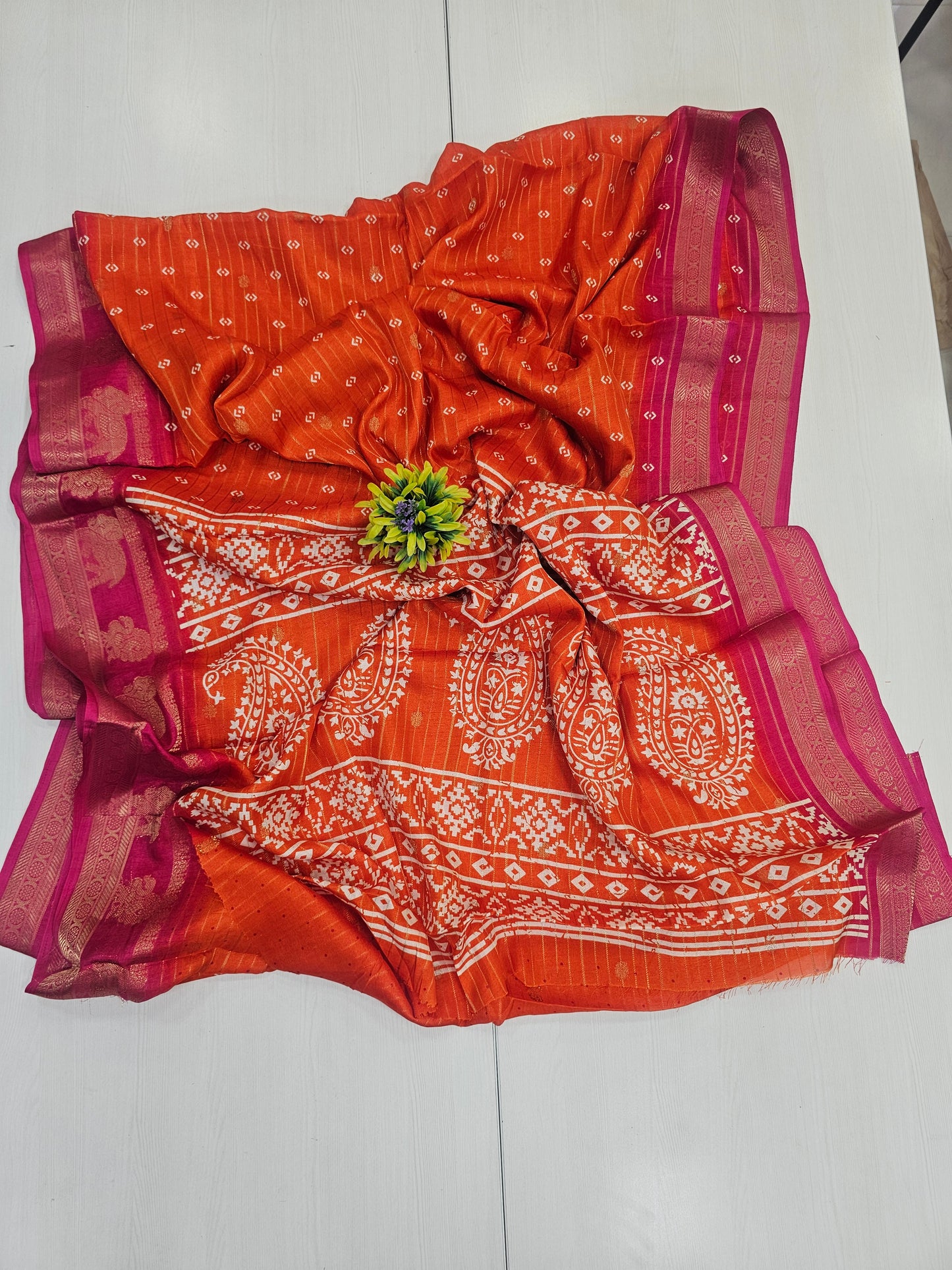 Semi dola Orange and pink Office wear / gifting saree