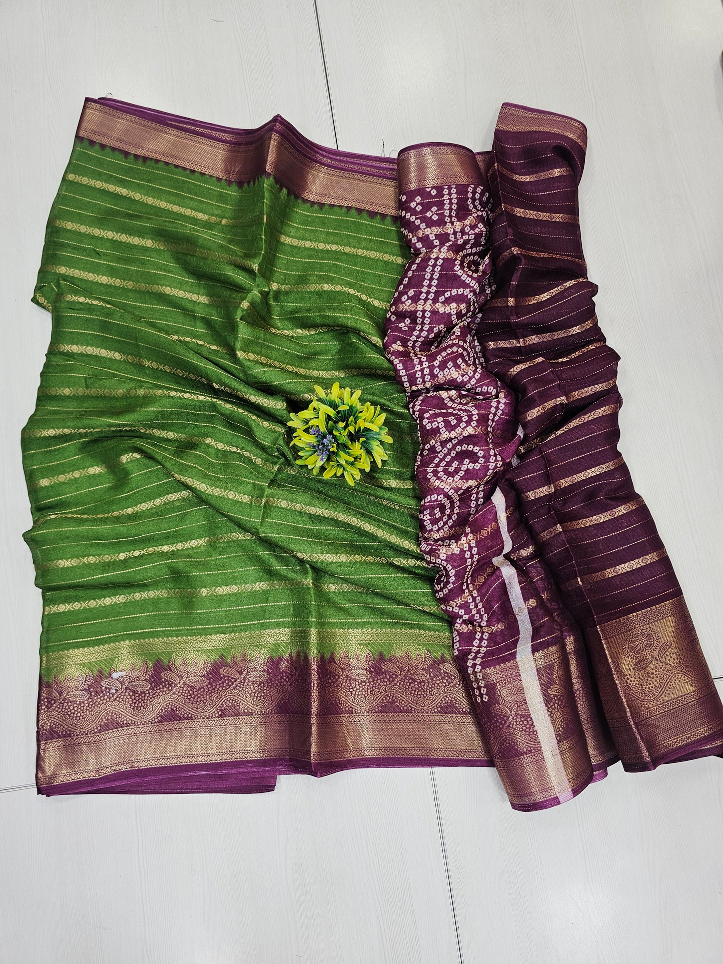 Semi dola Green and PurpleOffice wear / gifting saree