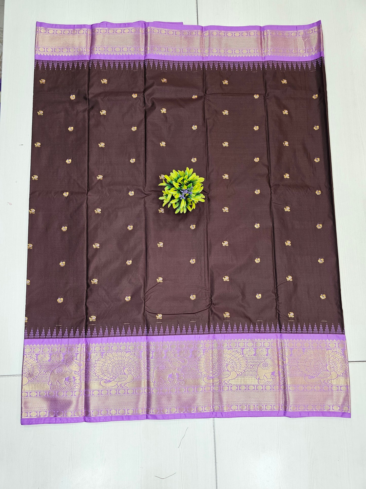 Brown & Lavender Semi Gadwal Saree with Zari Border