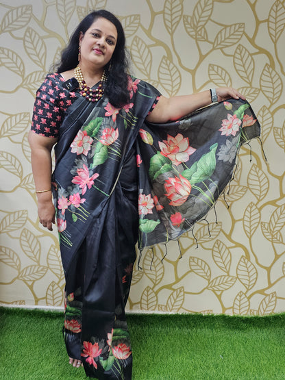 Semi Tussar Lotus Border Saree