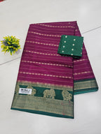 Purple & Green Semi Dola Office Wear Saree With Woven Border / Gifting Saree