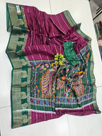 Purple & Green Semi Dola Office Wear Saree With Woven Border / Gifting Saree