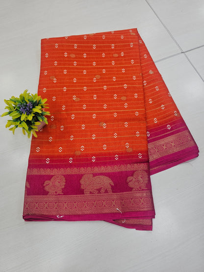 Semi dola Orange and pink Office wear / gifting saree