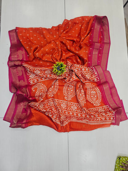 Semi dola Orange and pink Office wear / gifting saree