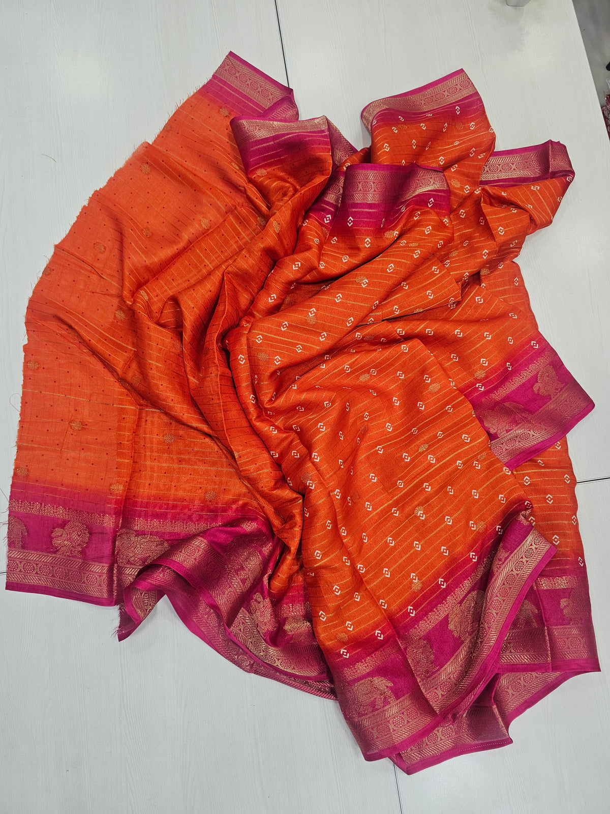 Semi Dola Orange And Pink Office Wear / Gifting Saree