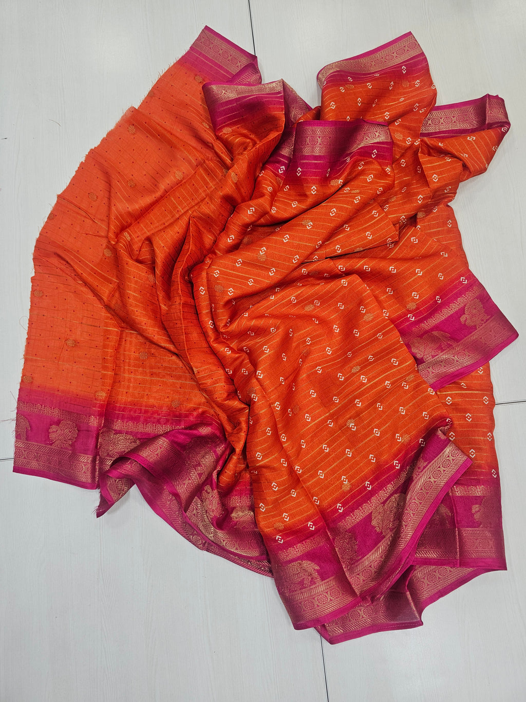 Semi Dola Orange And Pink Office Wear / Gifting Saree