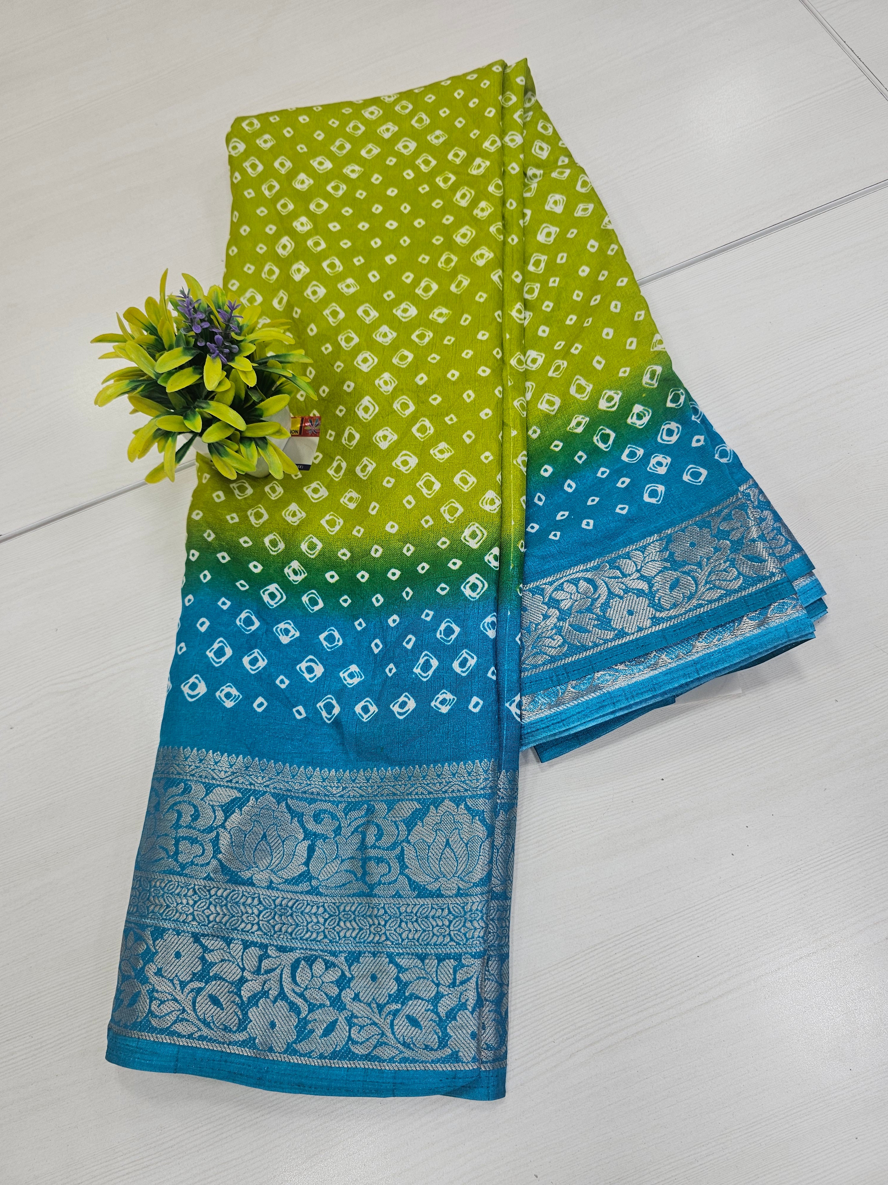 Fancy Bandhini  Parrot Green  And Blue