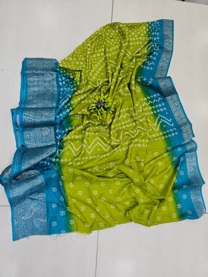 Fancy bandhini  parrot green  and blue