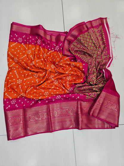 Fancy bandhini  orange and pink