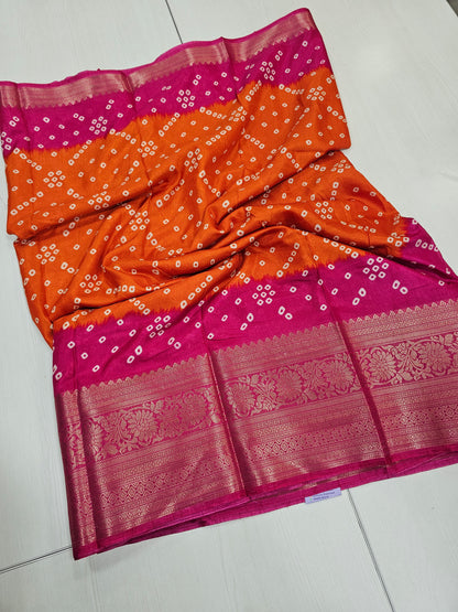 Fancy bandhini  orange and pink
