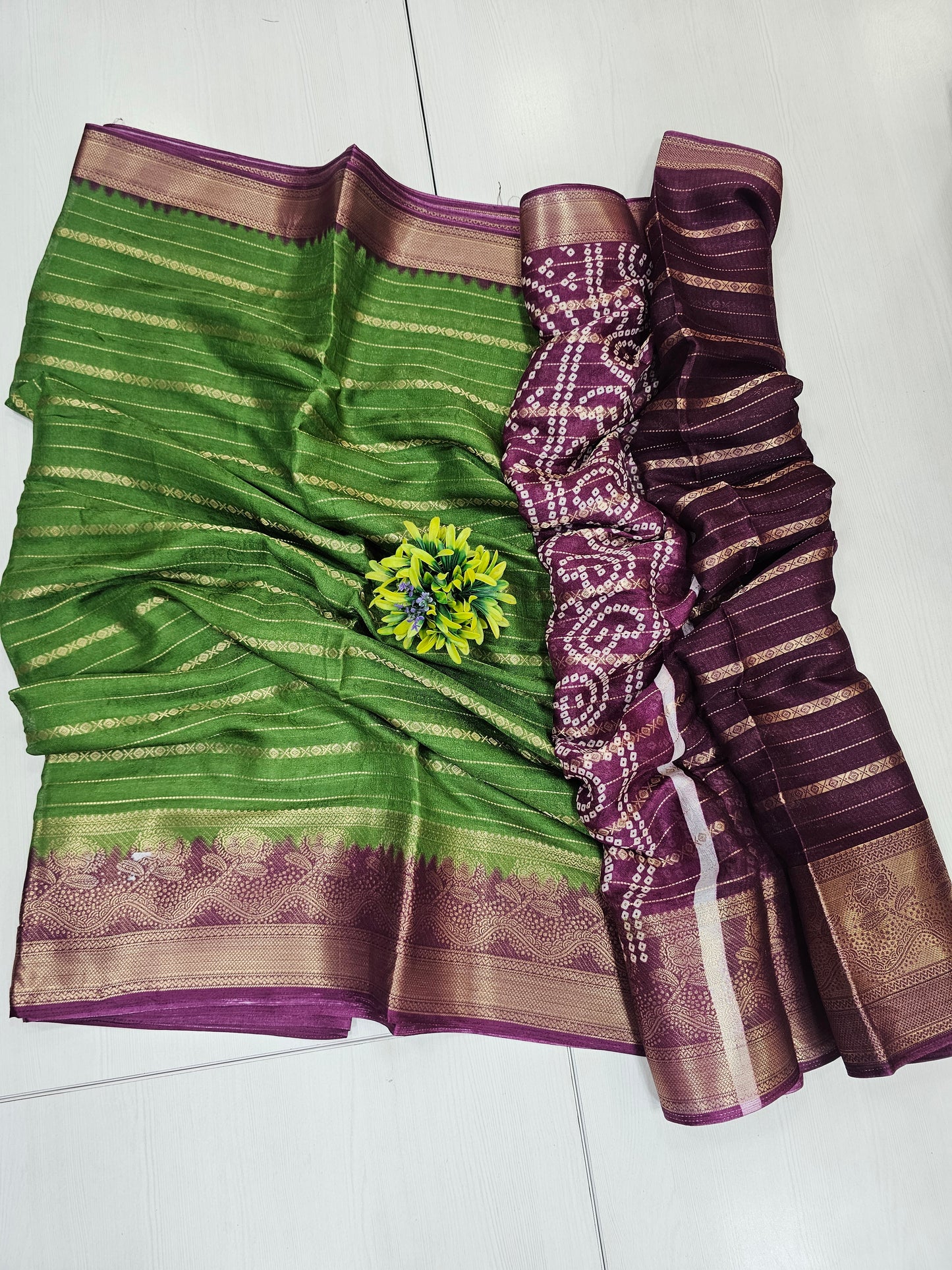 Semi dola Green and PurpleOffice wear / gifting saree