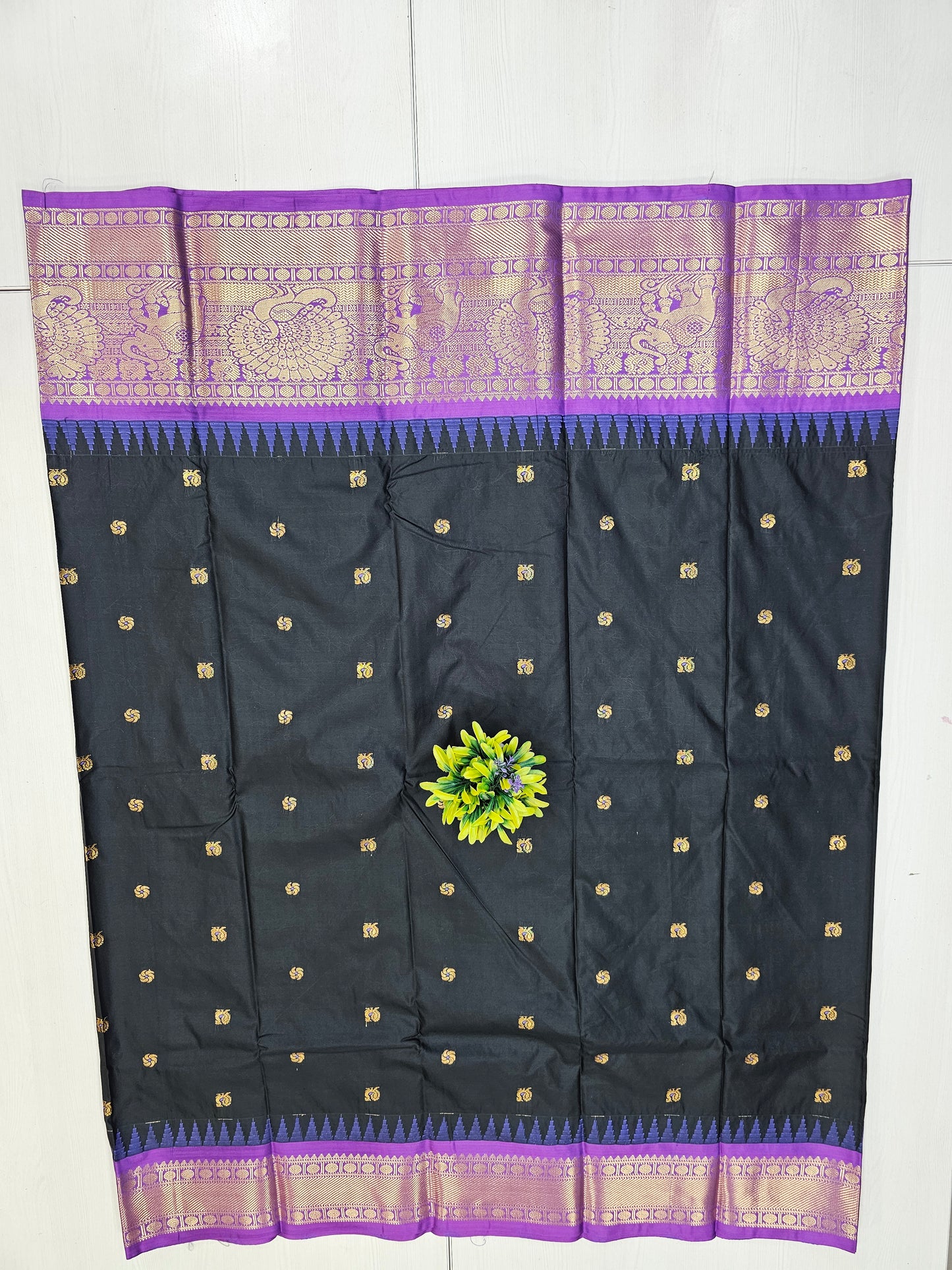 Black & Lavender Semi Gadwal Saree with Zari Border