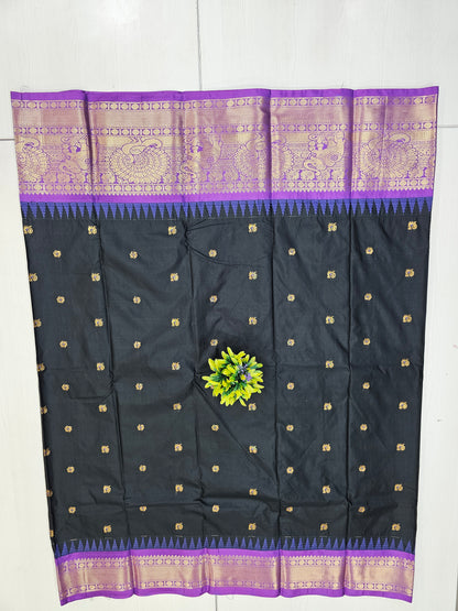 Black & Lavender Semi Gadwal Saree with Zari Border
