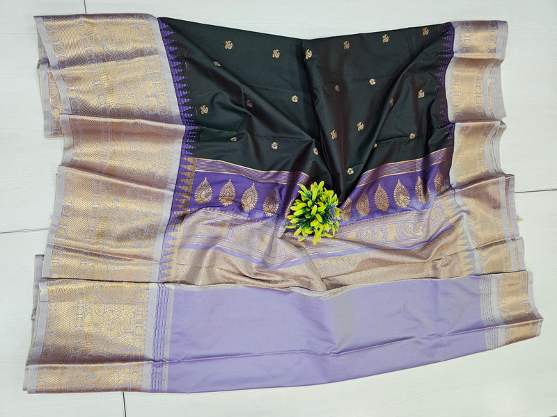 Pale Green Saree With Pastel Lavender Zari Border