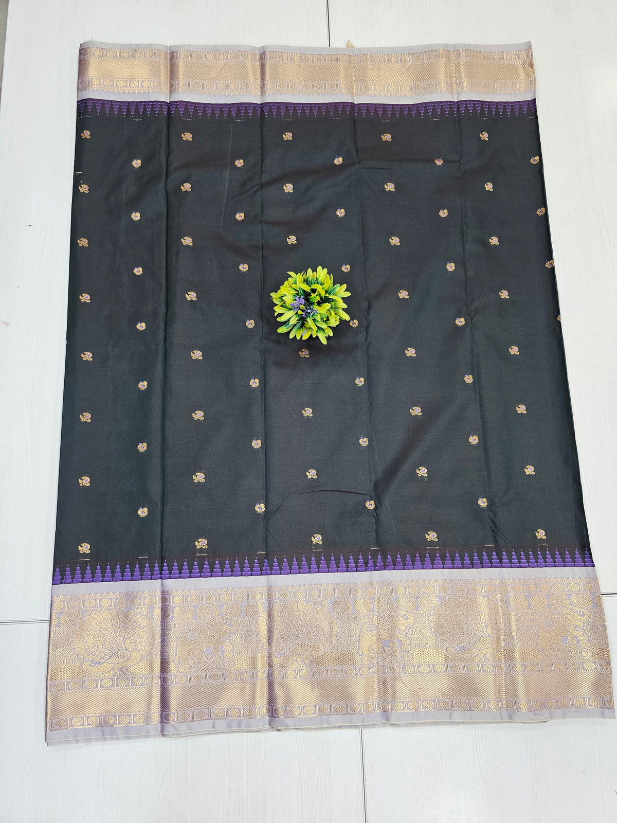 Pale Green Saree With Pastel Lavender Zari Border