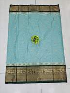 Sea Green Semi Gadwal Check Saree With Bottle Green Zari Border