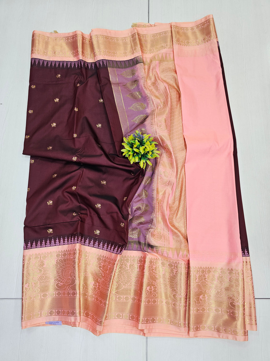 Semi Gadwal Brown & Peach Saree With Rich Contrast Pallu And Blouse