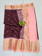 Semi Gadwal Brown & Peach Saree With Rich Contrast Pallu And Blouse