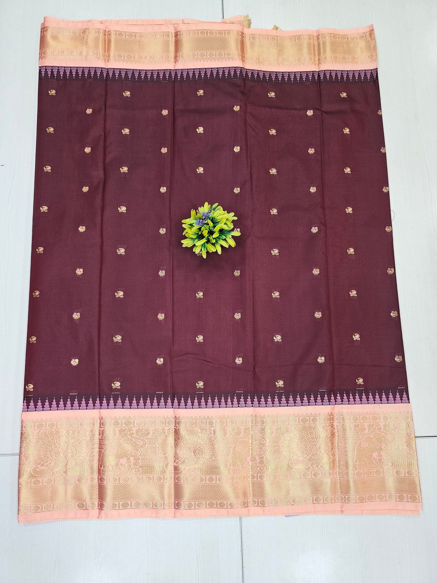 Semi Gadwal Brown & Peach Saree with Rich Contrast Pallu and Blouse