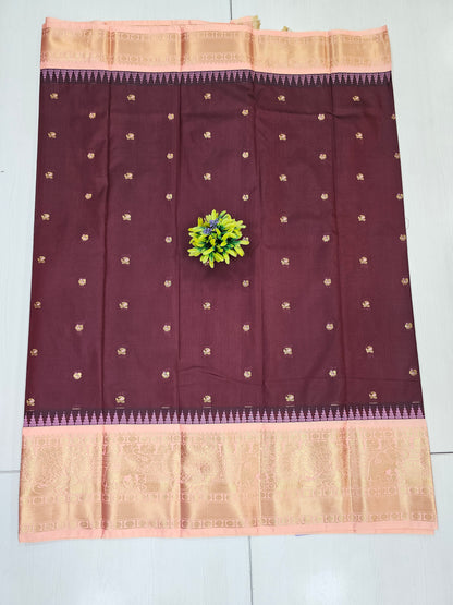 Semi Gadwal Brown & Peach Saree with Rich Contrast Pallu and Blouse