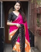 Maheshwari Silk Premium Black With Pink Combo Office Wear