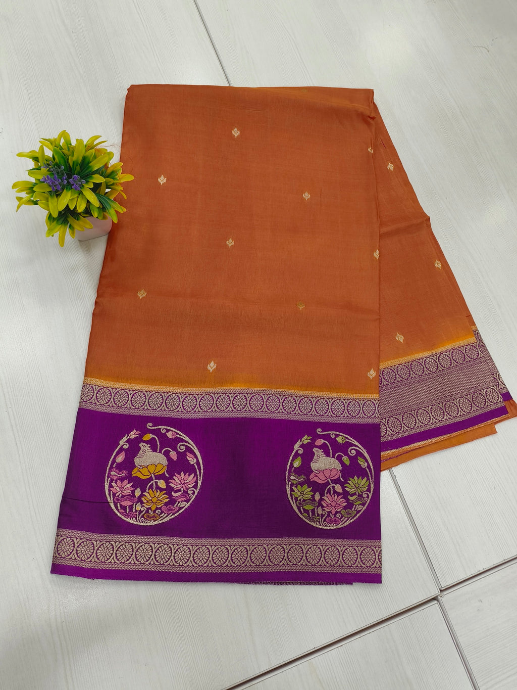 Mango Silk Designer Saree In Rustie Orange With Contrast Pichwai Border And Pallu And Blouse