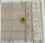 Golden Tissue Kota Saree With All Over Mirror Work Rich Pallu With Applique Work Pallu And Printed Blouse With Border
