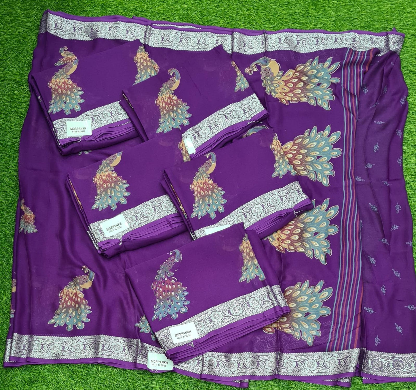 Peacock Charm Printed Purple Georgette Saree