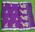 Peacock Charm Printed Purple Georgette Saree