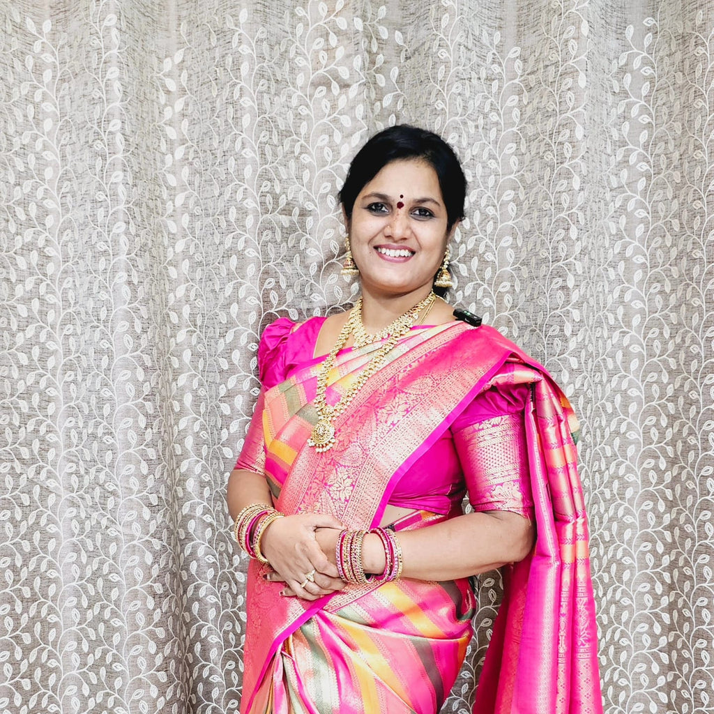 Pink Banarasi Fancy Saree With Multicolor Woven Pallu