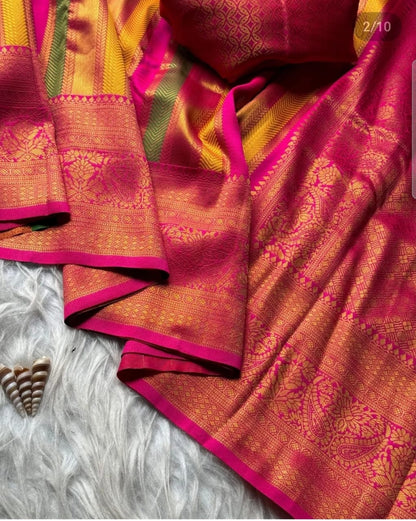 Pink Banarasi Fancy Saree with Multicolor Woven Pallu
