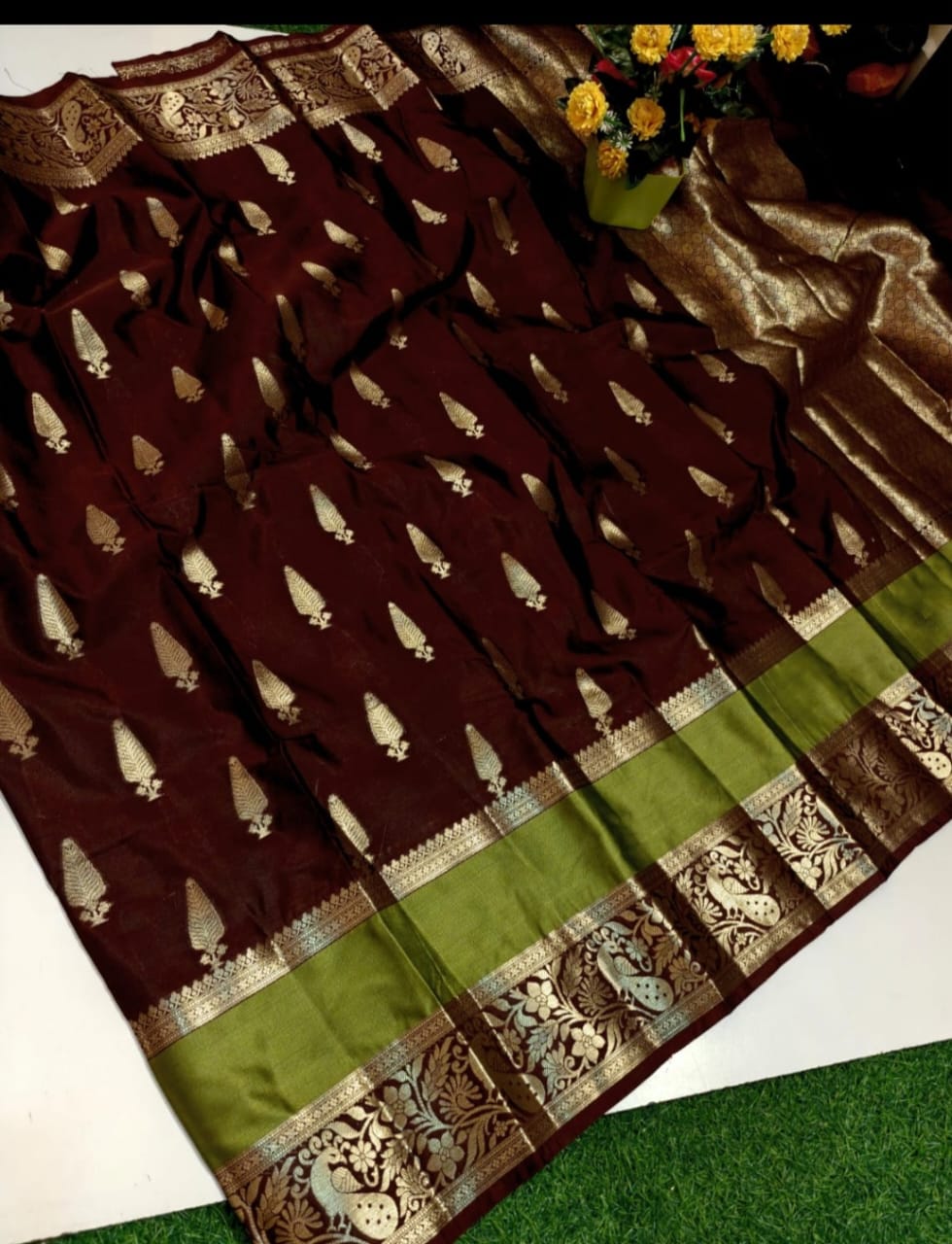 Banarasi Fancy sarees with rich pallu Self colour brocade blouse