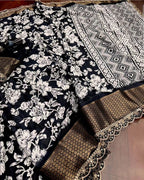 Trending  White And Black Saree With Attached Lace Saree And Blouse