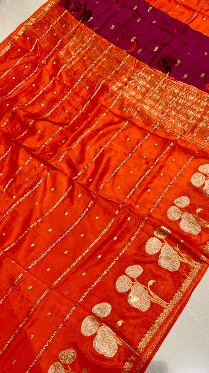 Trending Orange saree  Mango silk fabric