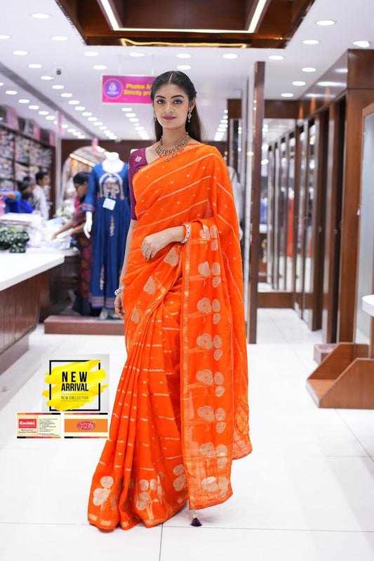 Trending Orange saree  Mango silk fabric
