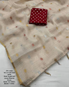 Jute Lenin Saree With Contrast Blouse