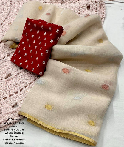 Jute Lenin saree with contrast blouse