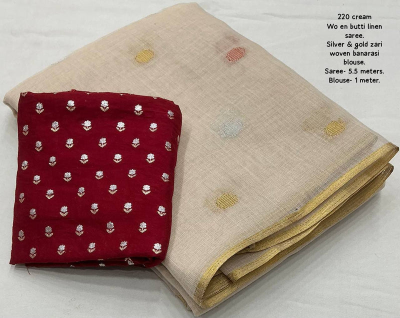 Jute Lenin Saree With Contrast Blouse