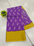 Fancy Saree Semi Dola Saree In Purple Color With Patola Print Contrast Yellow Weaving Border Printed Pallu Contrast Blouse With Border