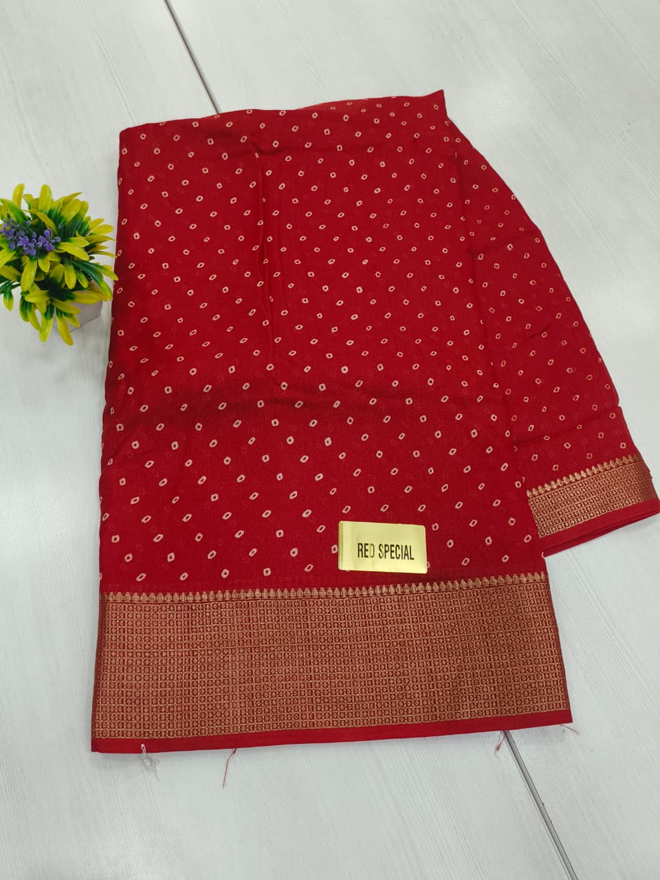 Premium Georgette bandhini saree with weaving border patola printed pallu and blouse