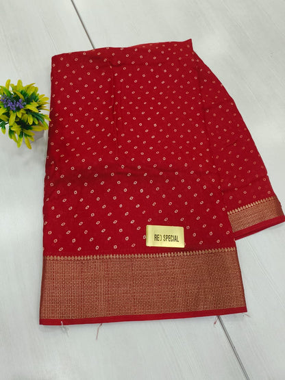 Premium Georgette bandhini saree with weaving border patola printed pallu and blouse