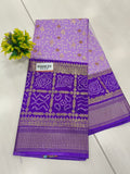 Lavender Purple Semi Dola Silk Bandhini Saree With Foil Print Border