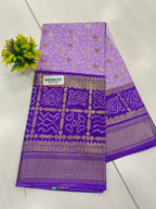 Lavender Purple Semi Dola Silk Bandhini Saree With Foil Print Border