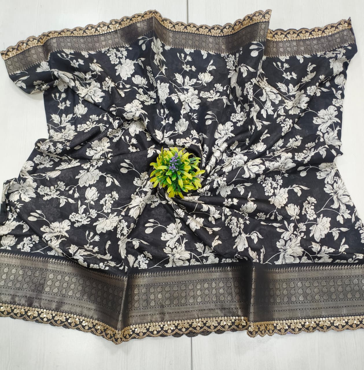 Semi dola silk fabric floral design - Fancy