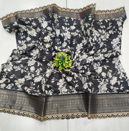 Semi dola silk fabric floral design - Fancy