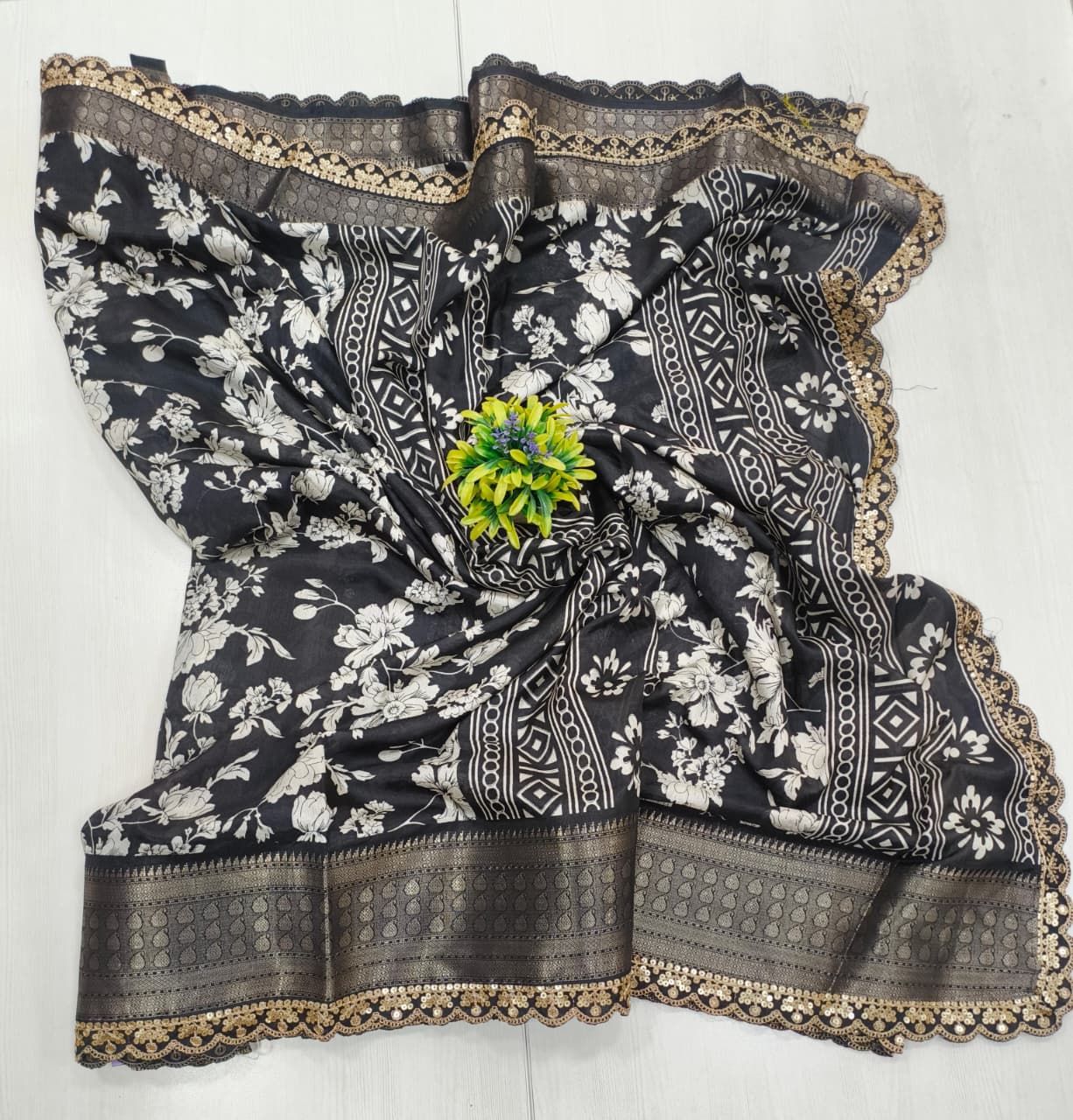 Semi dola silk fabric floral design - Fancy