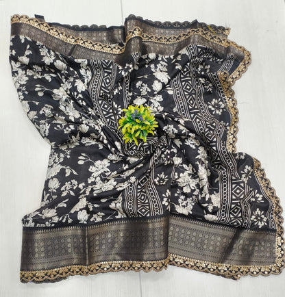 Semi dola silk fabric floral design - Fancy