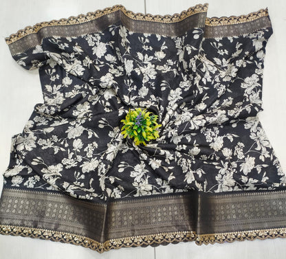 Semi dola silk fabric floral design - Fancy