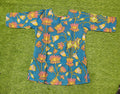 Blue Short Top With Orange Flowers