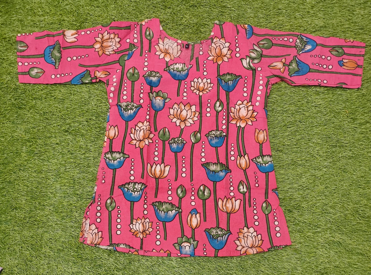 Pink Short Top With Blue Orange Flowers